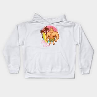 Swole Doge Chilling on the Beach | Hey King | Pink Kids Hoodie